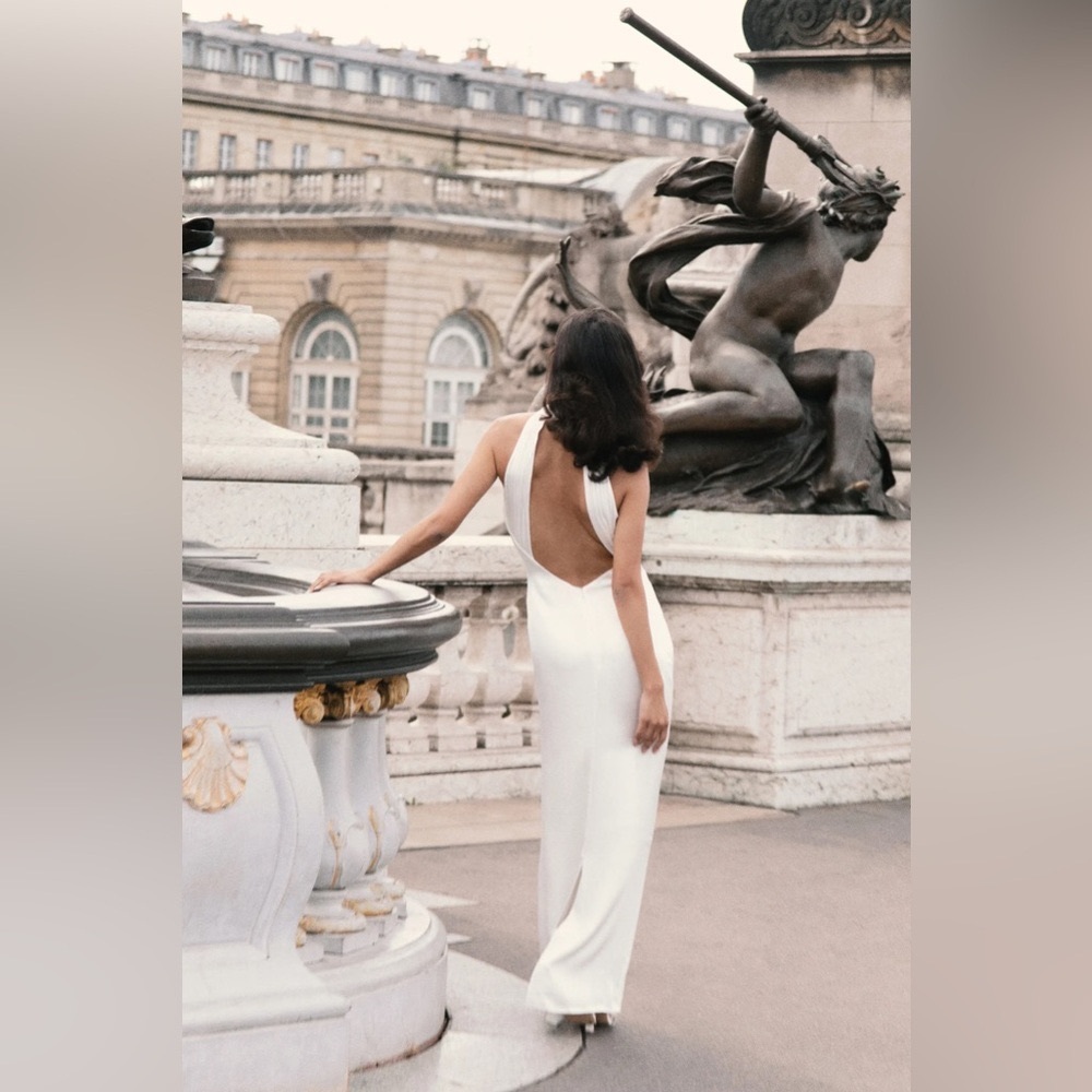 Meshki Claire satin drape back dress